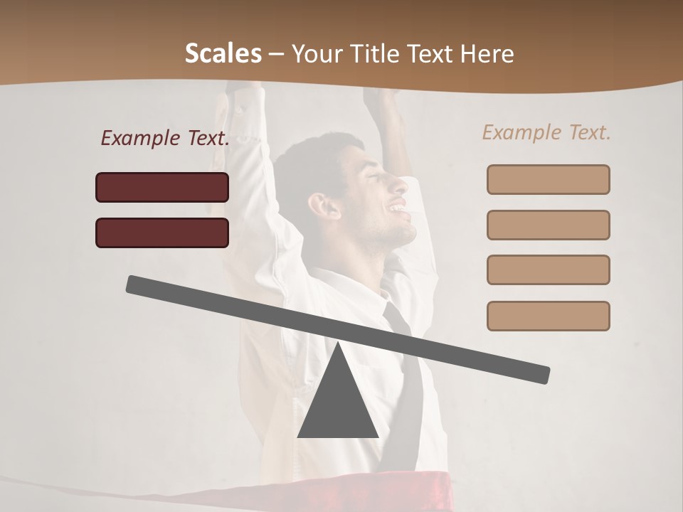 A Man In A Tie Is Holding A Red Ribbon PowerPoint Template