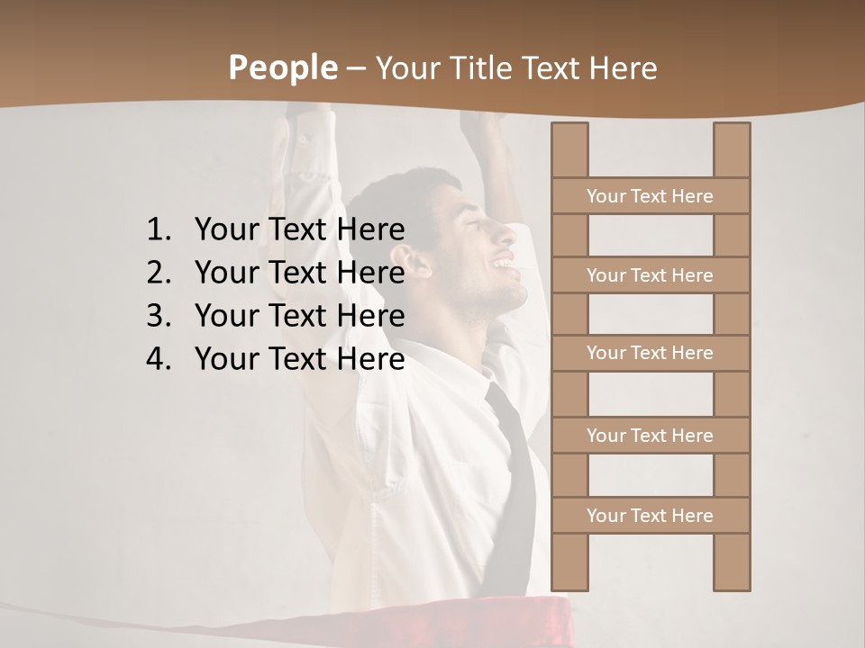 A Man In A Tie Is Holding A Red Ribbon PowerPoint Template