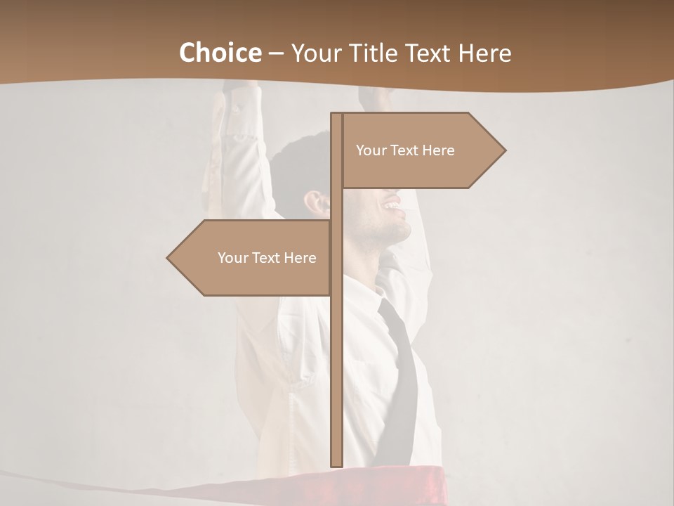 A Man In A Tie Is Holding A Red Ribbon PowerPoint Template