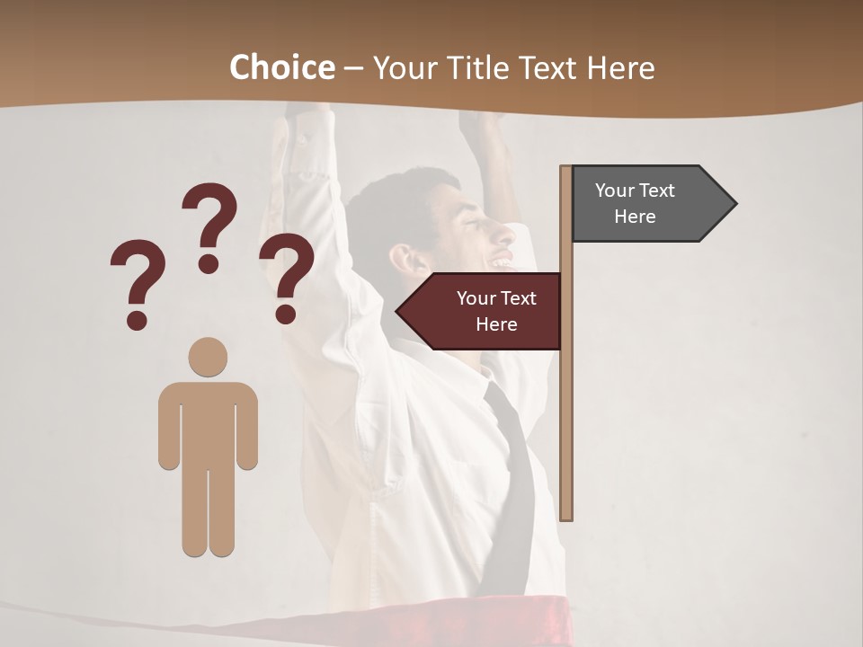 A Man In A Tie Is Holding A Red Ribbon PowerPoint Template