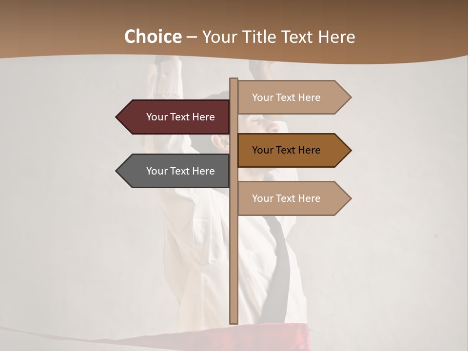 A Man In A Tie Is Holding A Red Ribbon PowerPoint Template