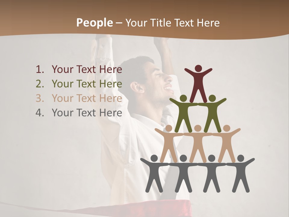 A Man In A Tie Is Holding A Red Ribbon PowerPoint Template