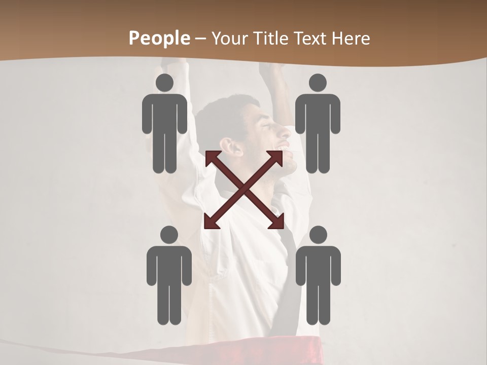 A Man In A Tie Is Holding A Red Ribbon PowerPoint Template