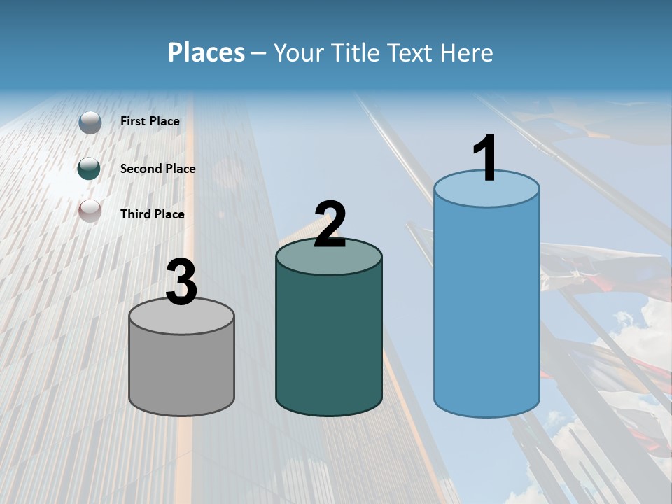 A Group Of Flags Flying In Front Of A Tall Building PowerPoint Template