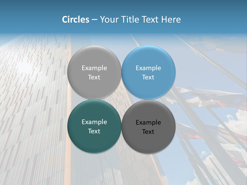 A Group Of Flags Flying In Front Of A Tall Building PowerPoint Template