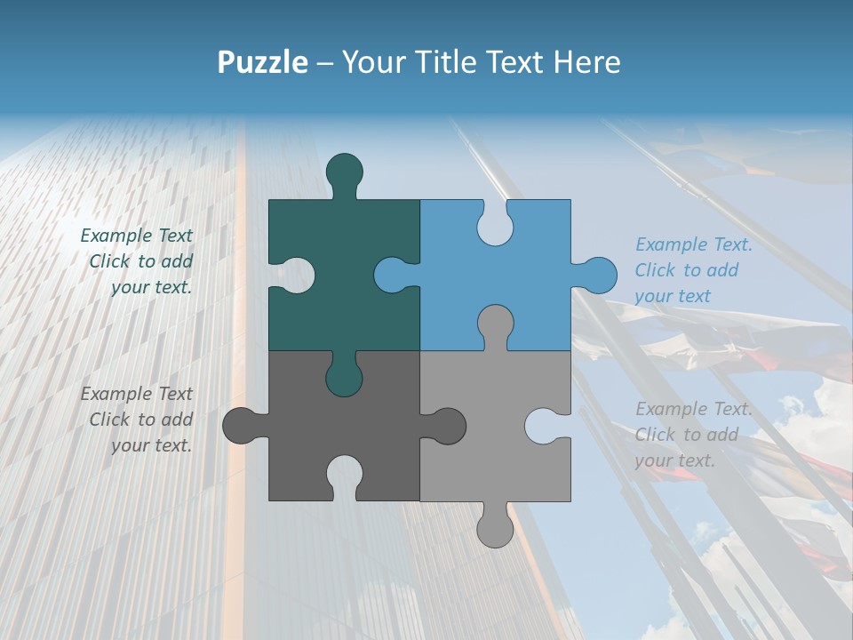 A Group Of Flags Flying In Front Of A Tall Building PowerPoint Template