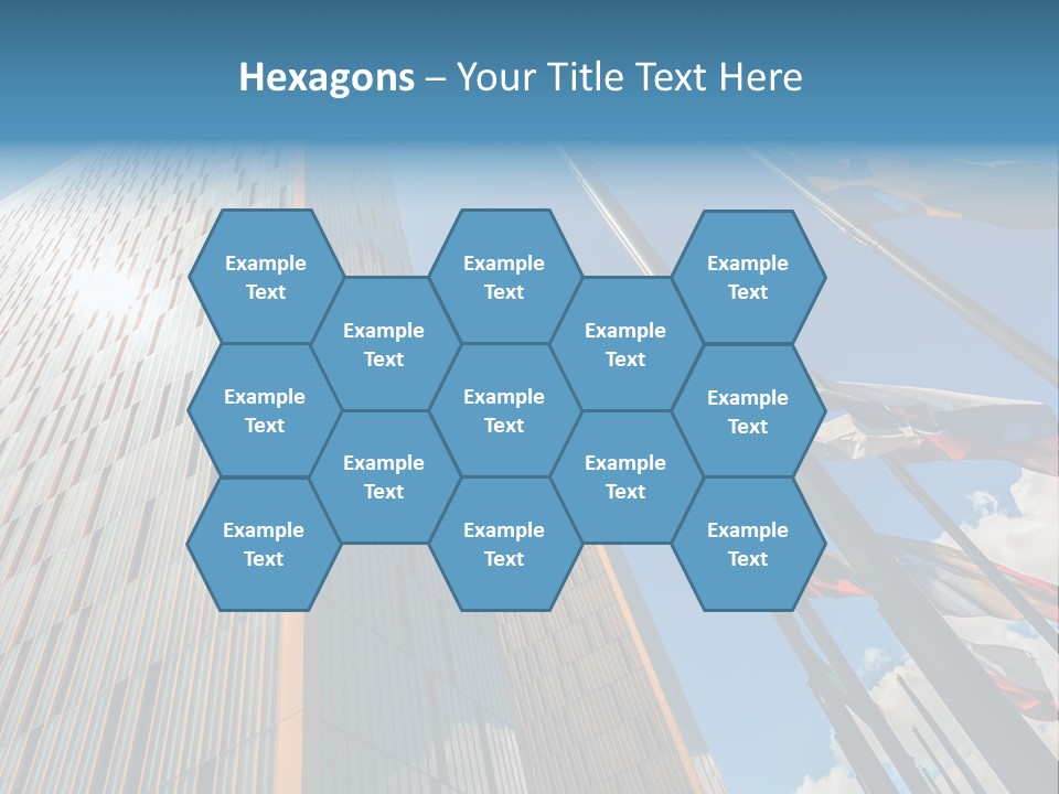 A Group Of Flags Flying In Front Of A Tall Building PowerPoint Template