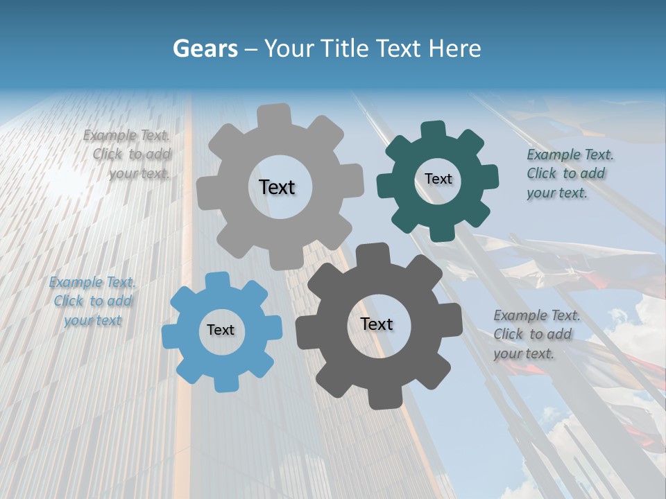 A Group Of Flags Flying In Front Of A Tall Building PowerPoint Template