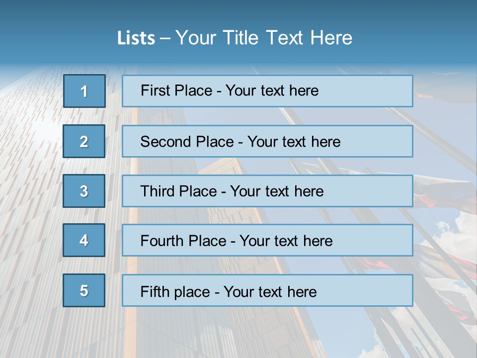 A Group Of Flags Flying In Front Of A Tall Building PowerPoint Template
