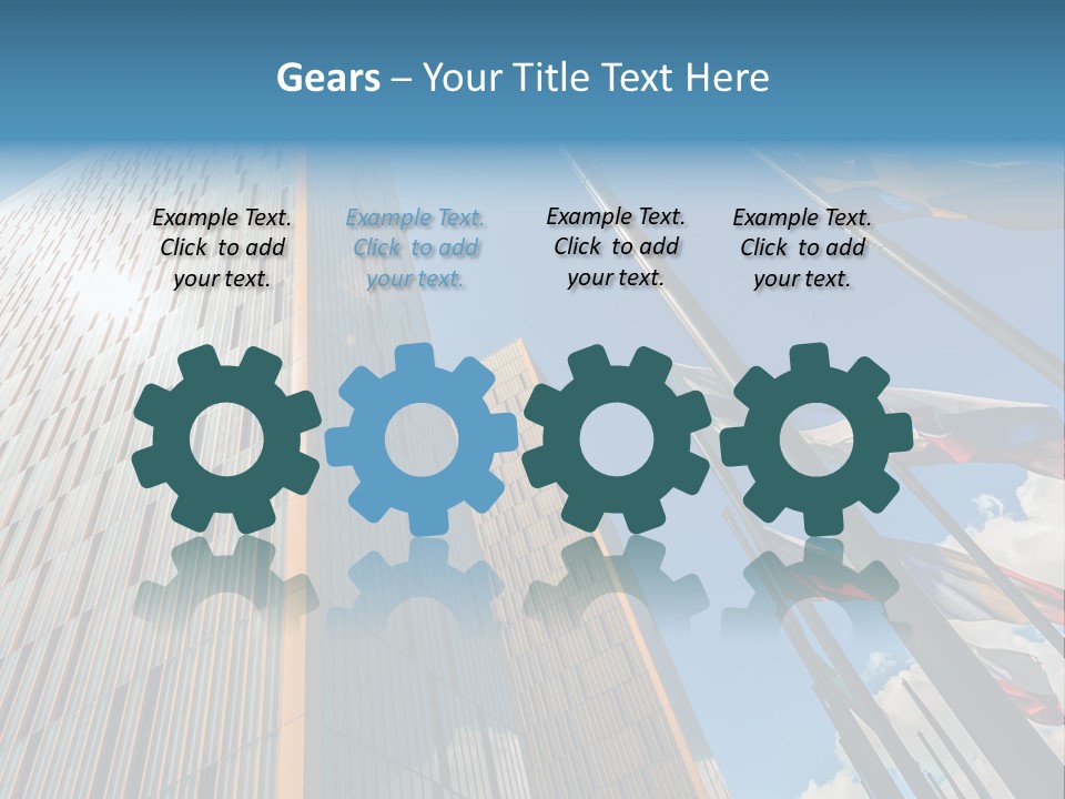 A Group Of Flags Flying In Front Of A Tall Building PowerPoint Template