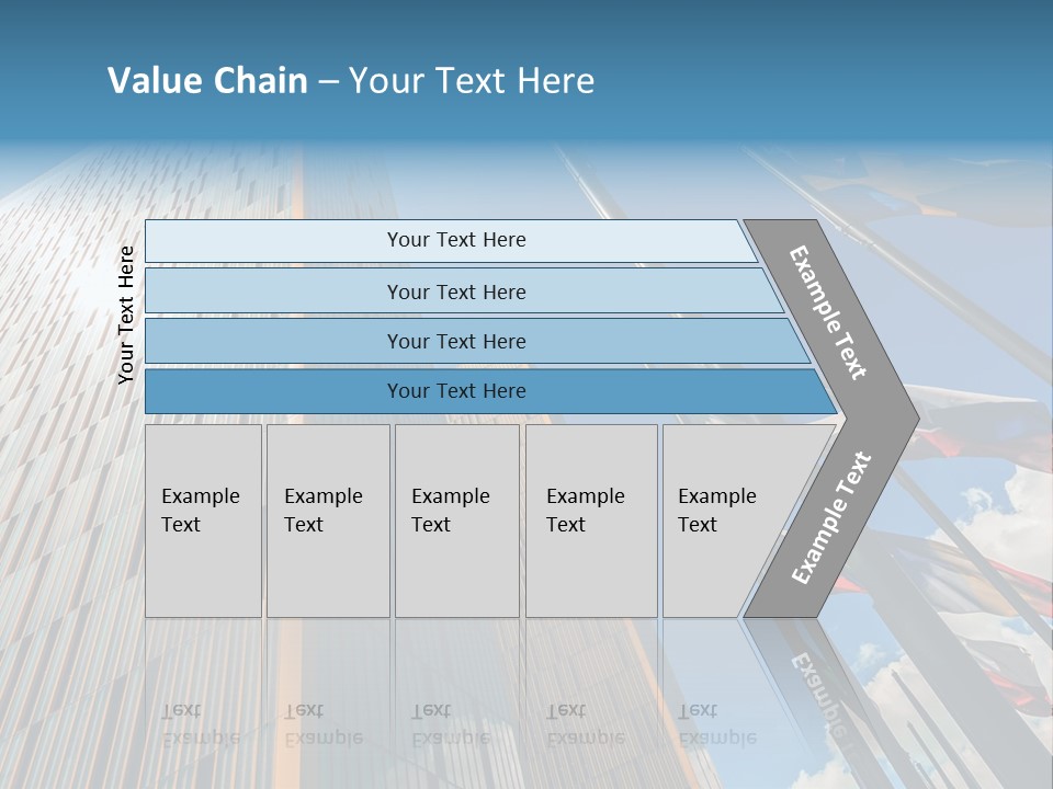 A Group Of Flags Flying In Front Of A Tall Building PowerPoint Template