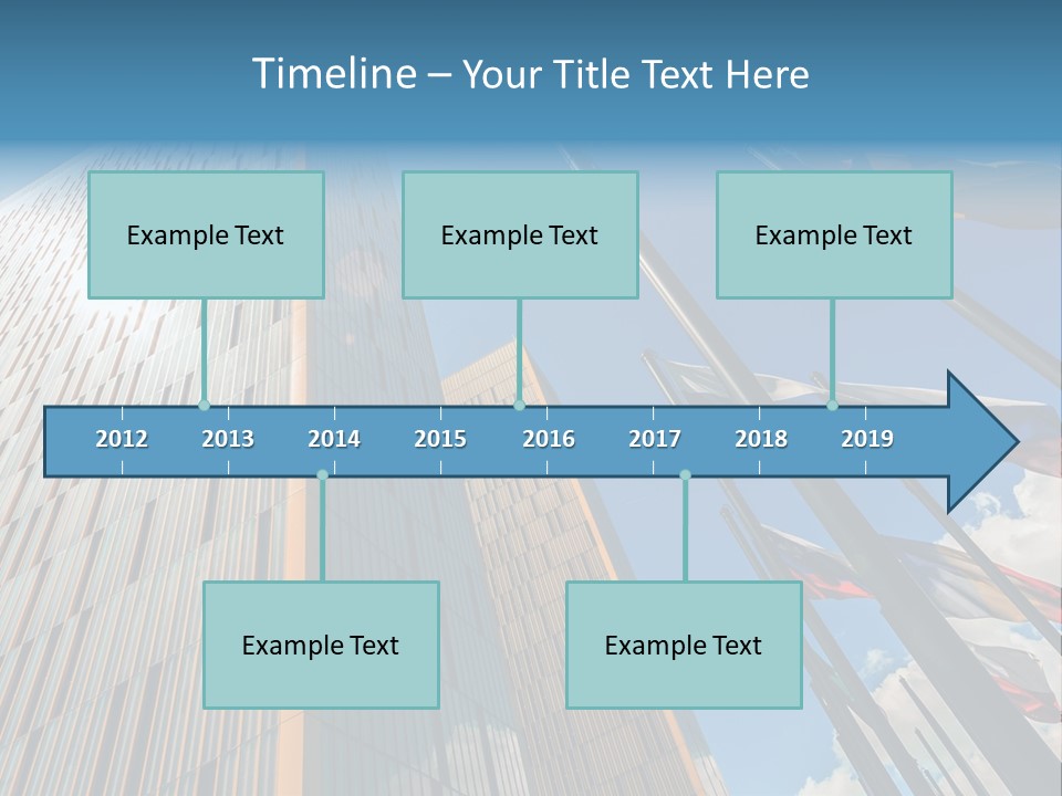 A Group Of Flags Flying In Front Of A Tall Building PowerPoint Template