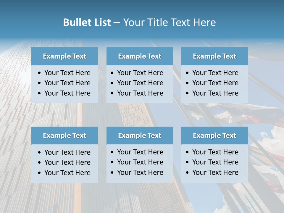 A Group Of Flags Flying In Front Of A Tall Building PowerPoint Template