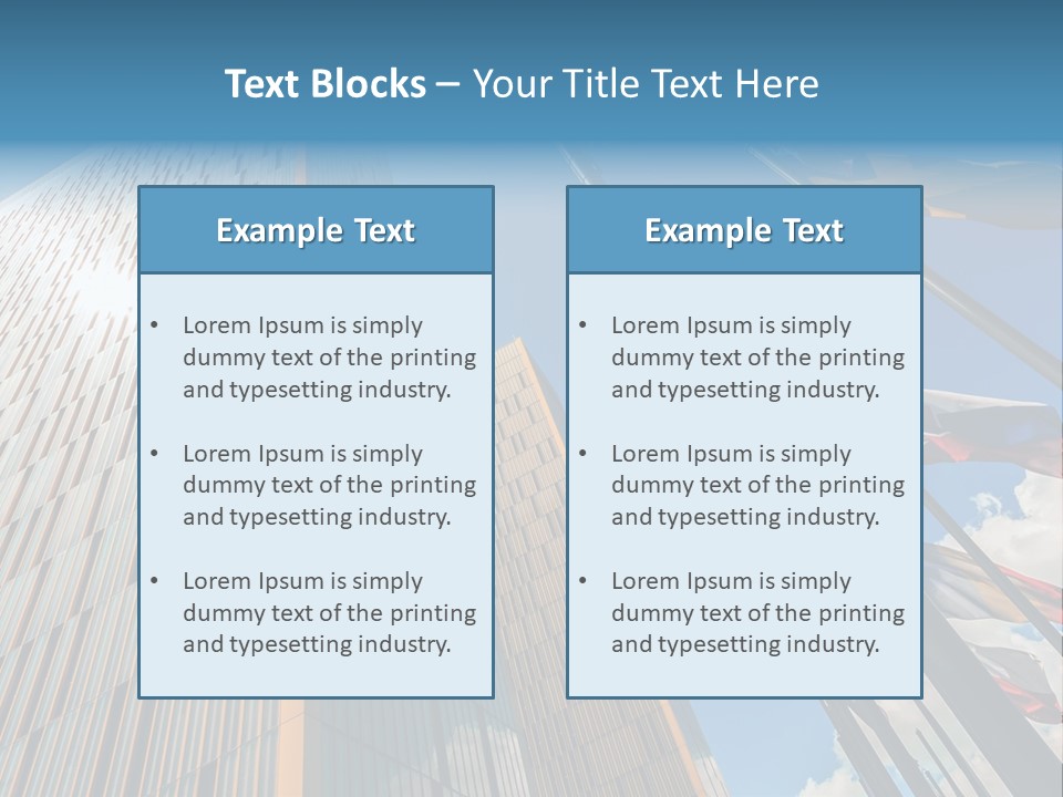 A Group Of Flags Flying In Front Of A Tall Building PowerPoint Template