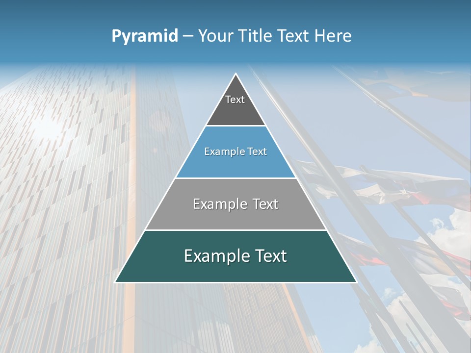 A Group Of Flags Flying In Front Of A Tall Building PowerPoint Template