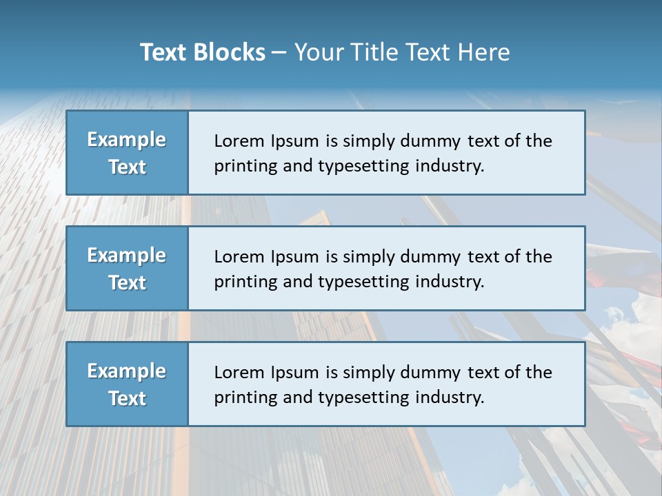 A Group Of Flags Flying In Front Of A Tall Building PowerPoint Template