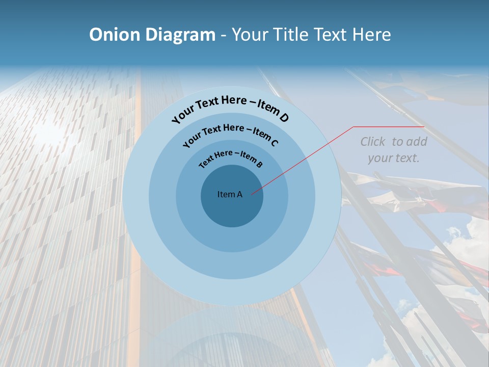 A Group Of Flags Flying In Front Of A Tall Building PowerPoint Template