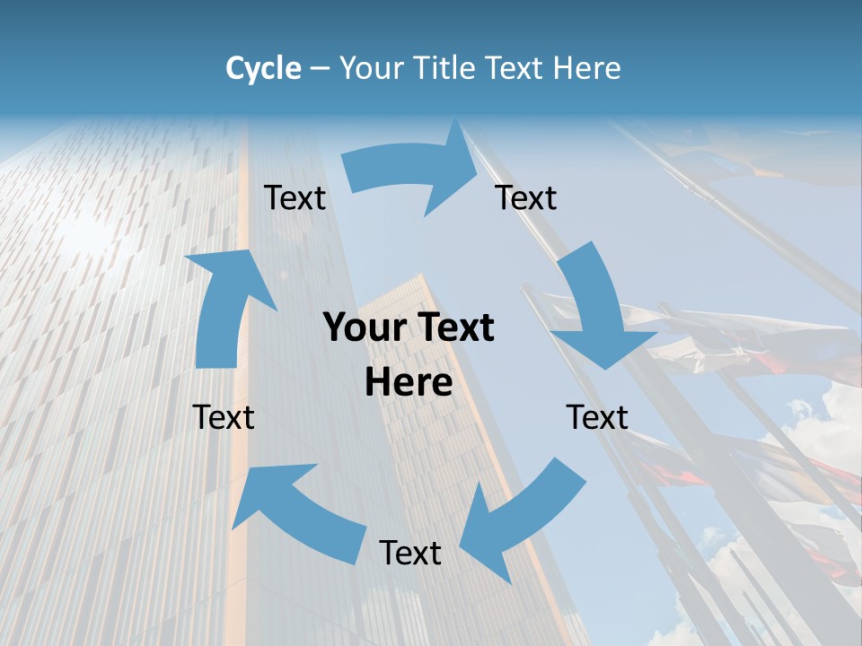 A Group Of Flags Flying In Front Of A Tall Building PowerPoint Template