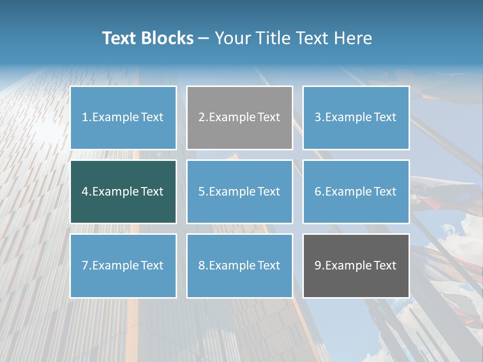 A Group Of Flags Flying In Front Of A Tall Building PowerPoint Template