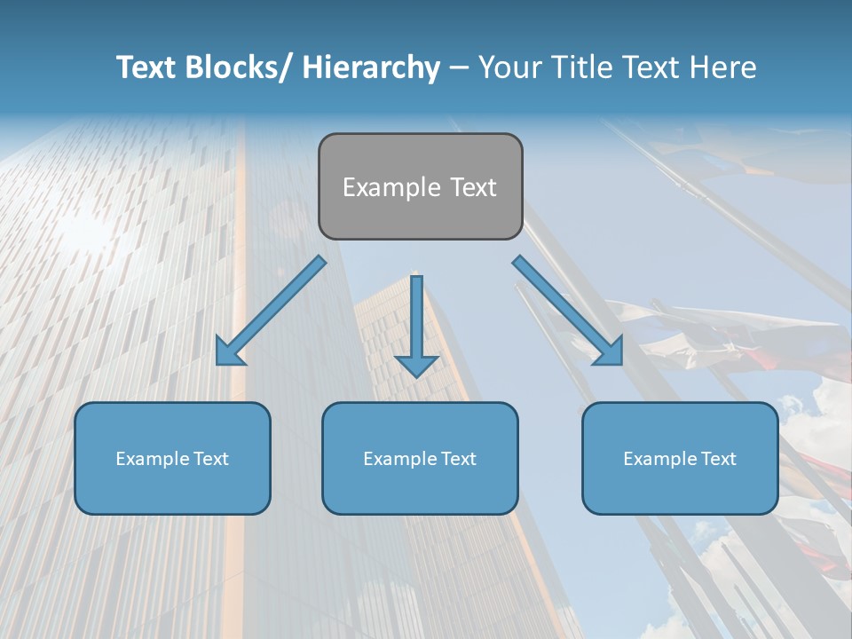 A Group Of Flags Flying In Front Of A Tall Building PowerPoint Template