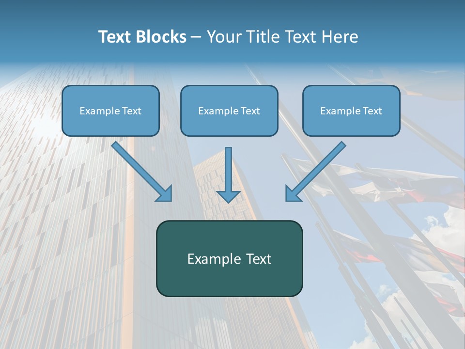A Group Of Flags Flying In Front Of A Tall Building PowerPoint Template
