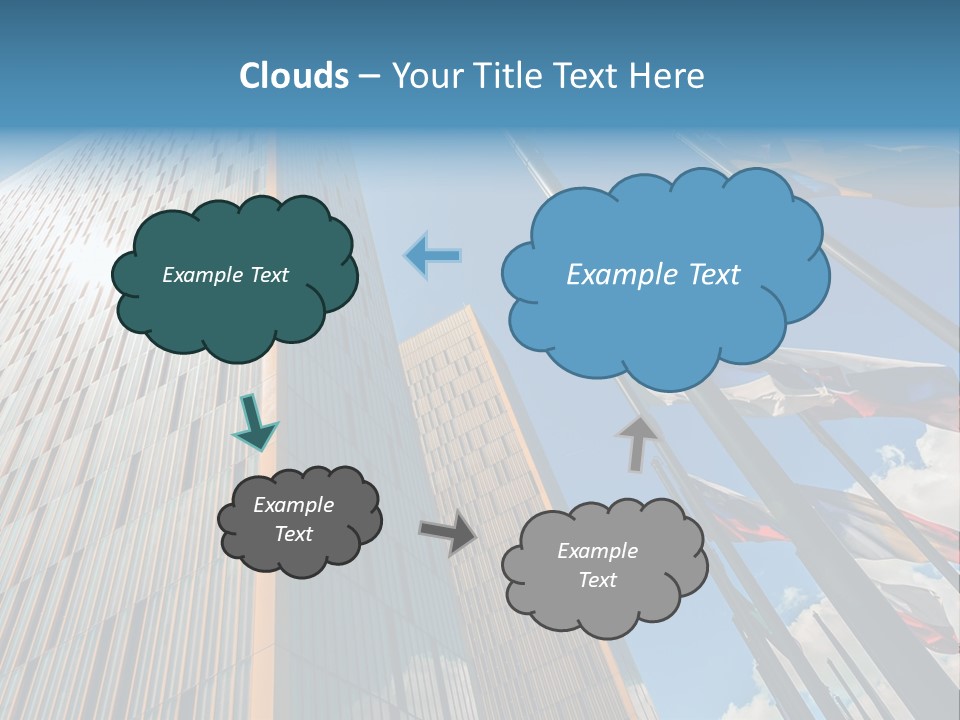 A Group Of Flags Flying In Front Of A Tall Building PowerPoint Template