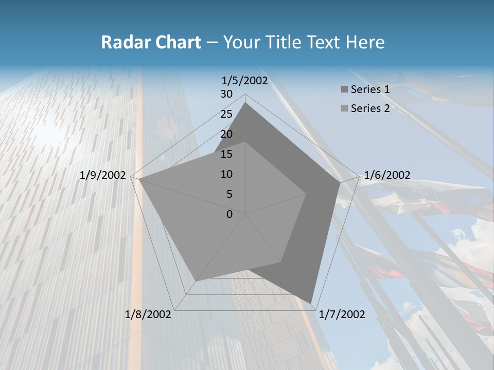 A Group Of Flags Flying In Front Of A Tall Building PowerPoint Template