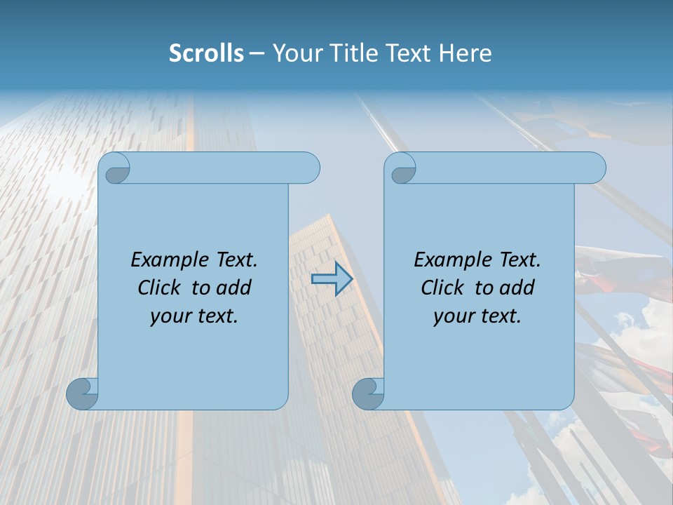 A Group Of Flags Flying In Front Of A Tall Building PowerPoint Template