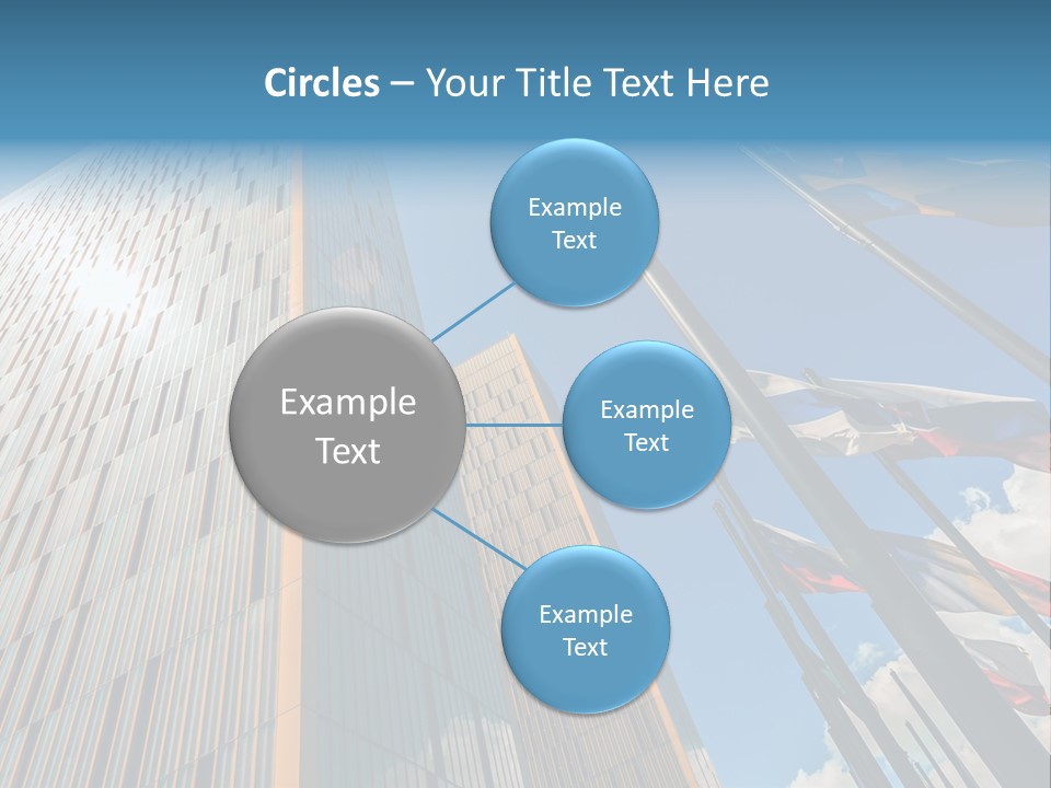 A Group Of Flags Flying In Front Of A Tall Building PowerPoint Template