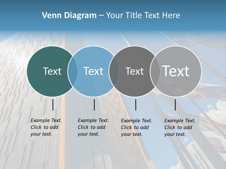 A Group Of Flags Flying In Front Of A Tall Building PowerPoint Template