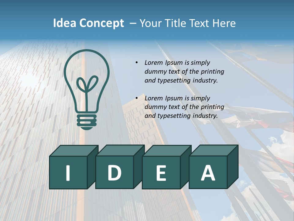 A Group Of Flags Flying In Front Of A Tall Building PowerPoint Template