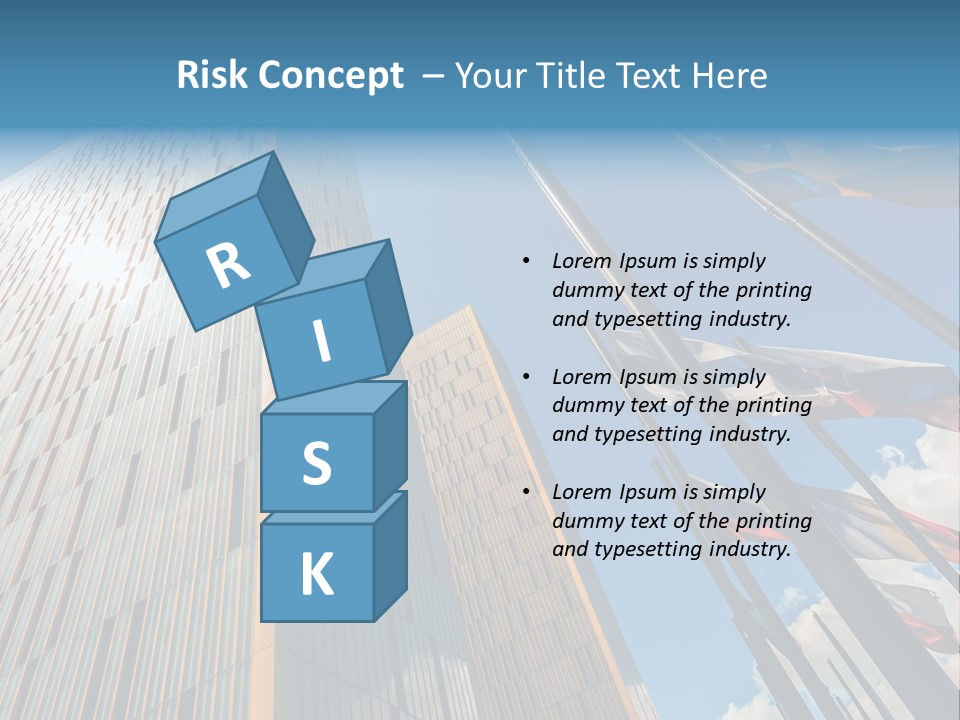 A Group Of Flags Flying In Front Of A Tall Building PowerPoint Template