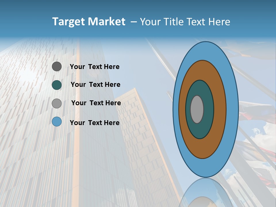 A Group Of Flags Flying In Front Of A Tall Building PowerPoint Template