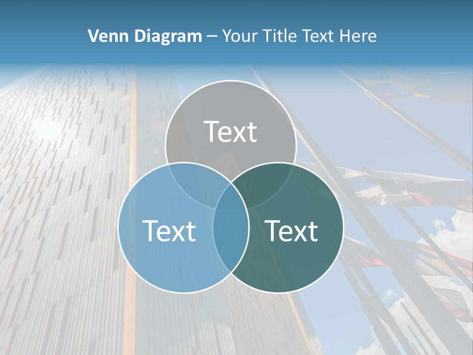 A Group Of Flags Flying In Front Of A Tall Building PowerPoint Template