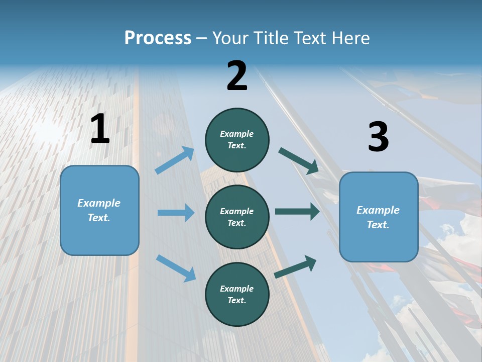 A Group Of Flags Flying In Front Of A Tall Building PowerPoint Template