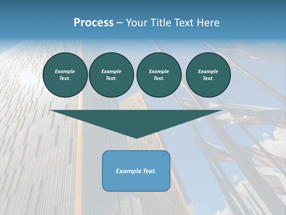 A Group Of Flags Flying In Front Of A Tall Building PowerPoint Template