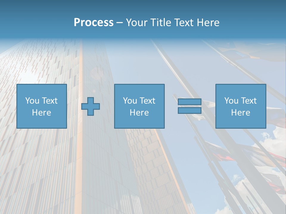 A Group Of Flags Flying In Front Of A Tall Building PowerPoint Template