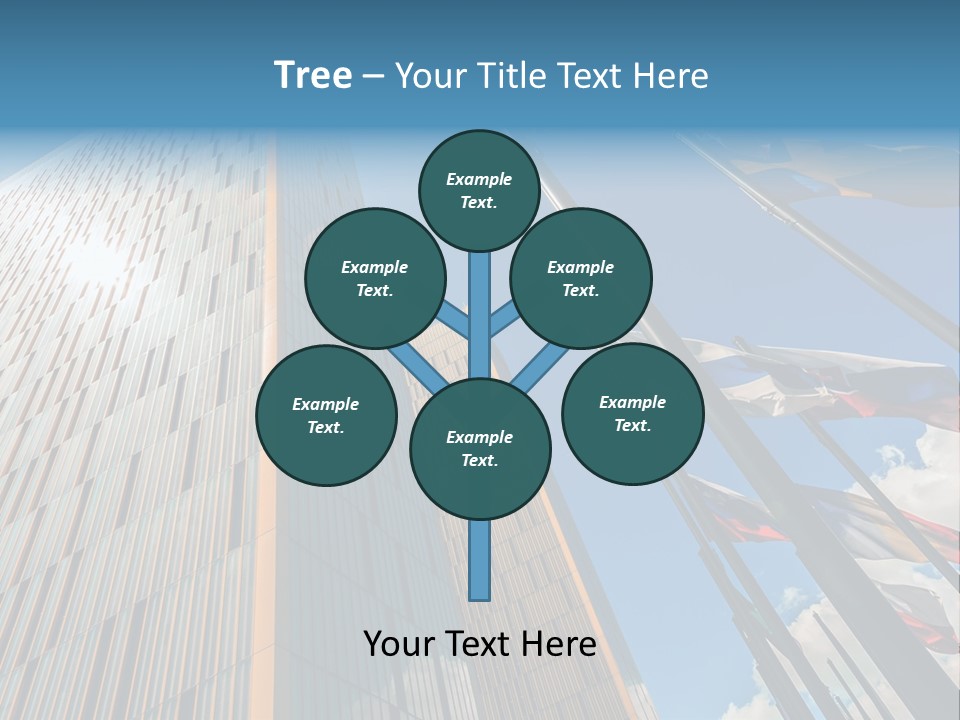 A Group Of Flags Flying In Front Of A Tall Building PowerPoint Template