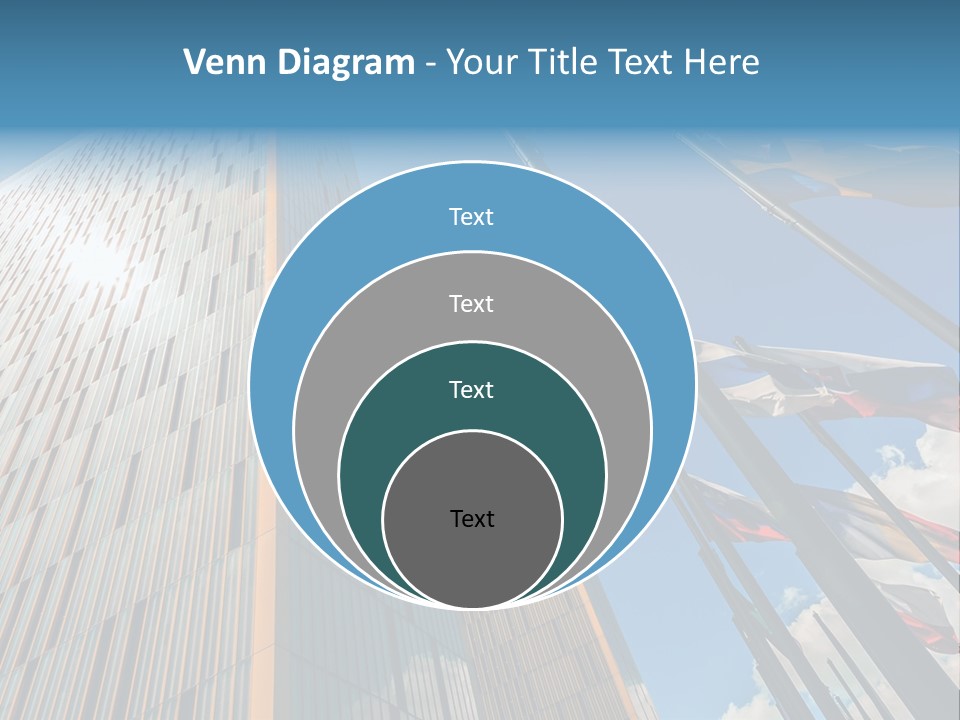 A Group Of Flags Flying In Front Of A Tall Building PowerPoint Template