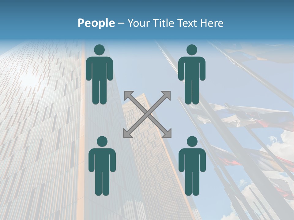 A Group Of Flags Flying In Front Of A Tall Building PowerPoint Template