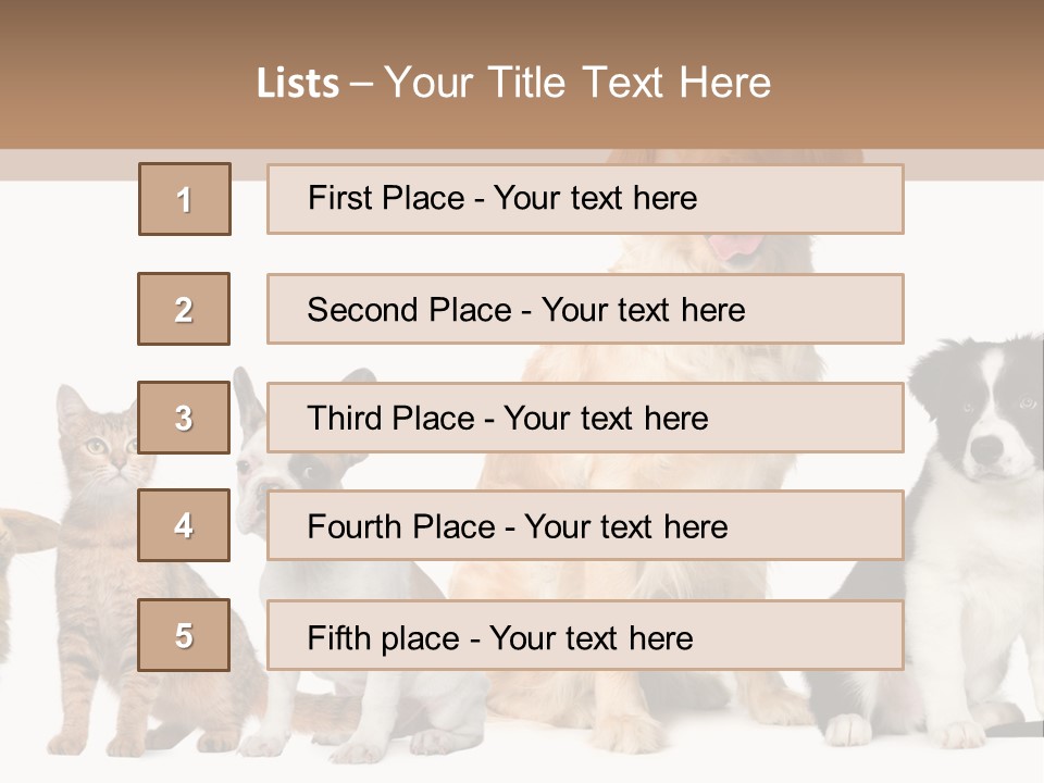 A Group Of Dogs And Cats Sitting In Front Of A Fish Bowl PowerPoint Template