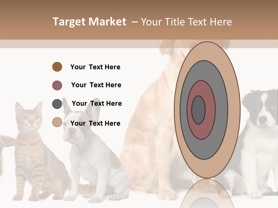 A Group Of Dogs And Cats Sitting In Front Of A Fish Bowl PowerPoint Template