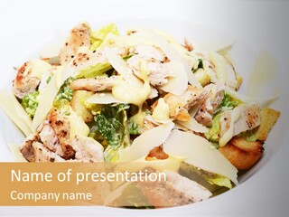 A White Bowl Filled With A Salad Covered In Cheese PowerPoint Template