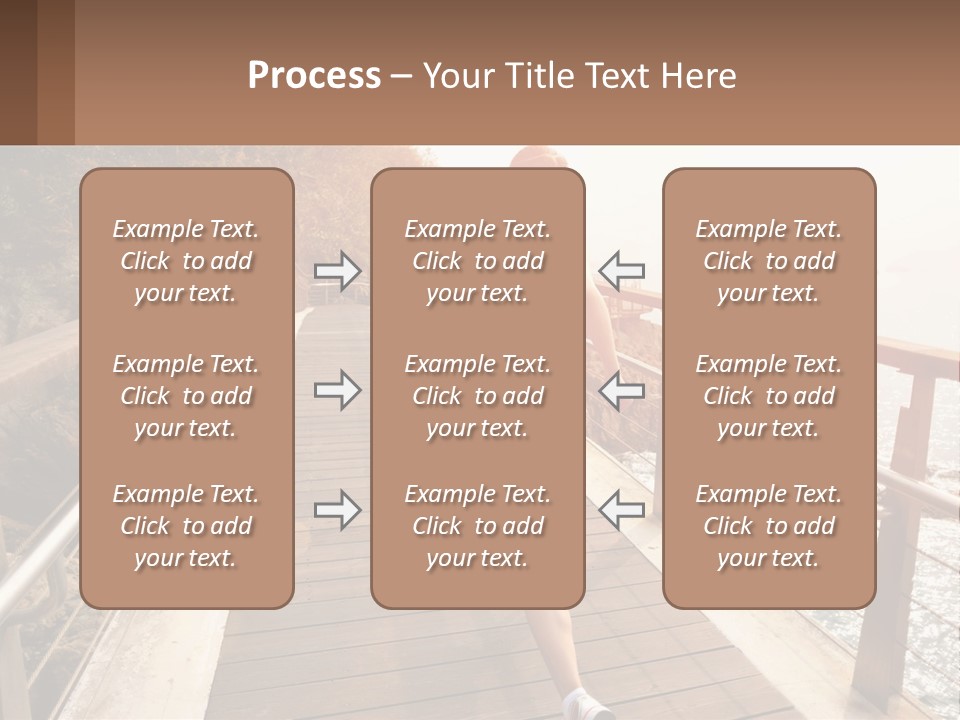 A Woman Walking Along A Wooden Bridge Over A Body Of Water PowerPoint Template