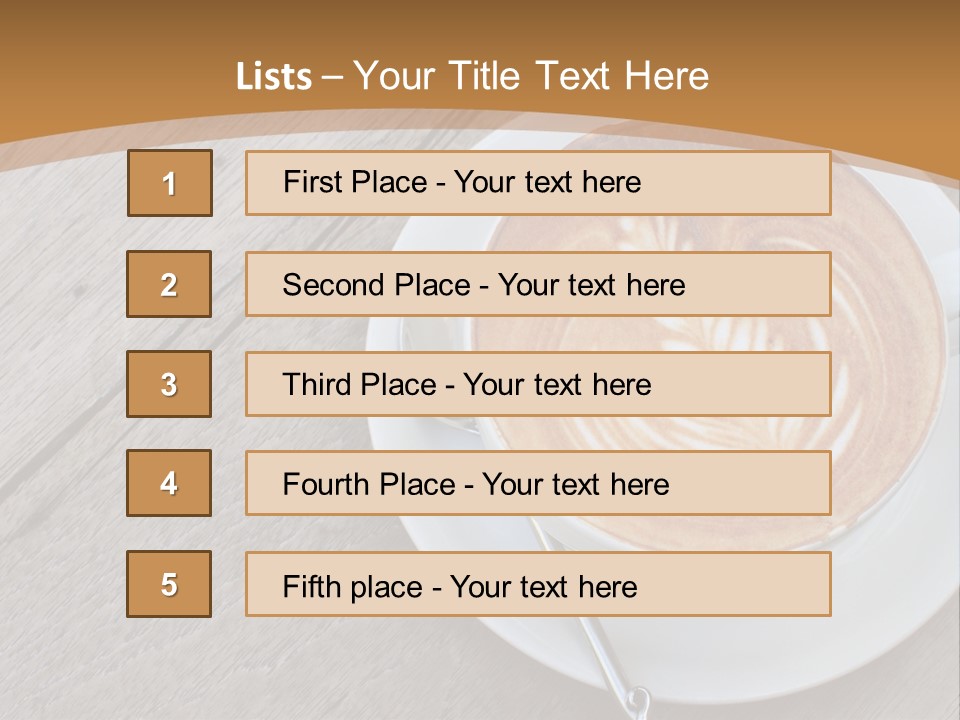 A Cup Of Coffee On A Saucer On A Wooden Table PowerPoint Template