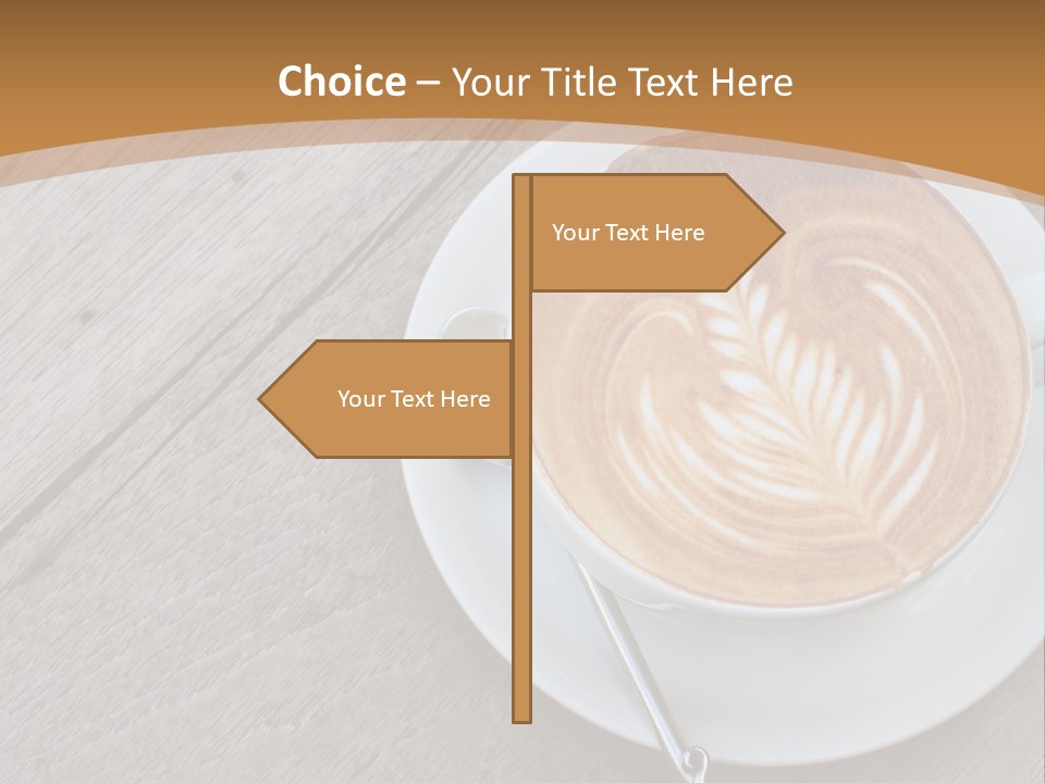 A Cup Of Coffee On A Saucer On A Wooden Table PowerPoint Template
