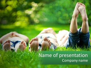 A Group Of People Laying On Top Of A Lush Green Field PowerPoint Template