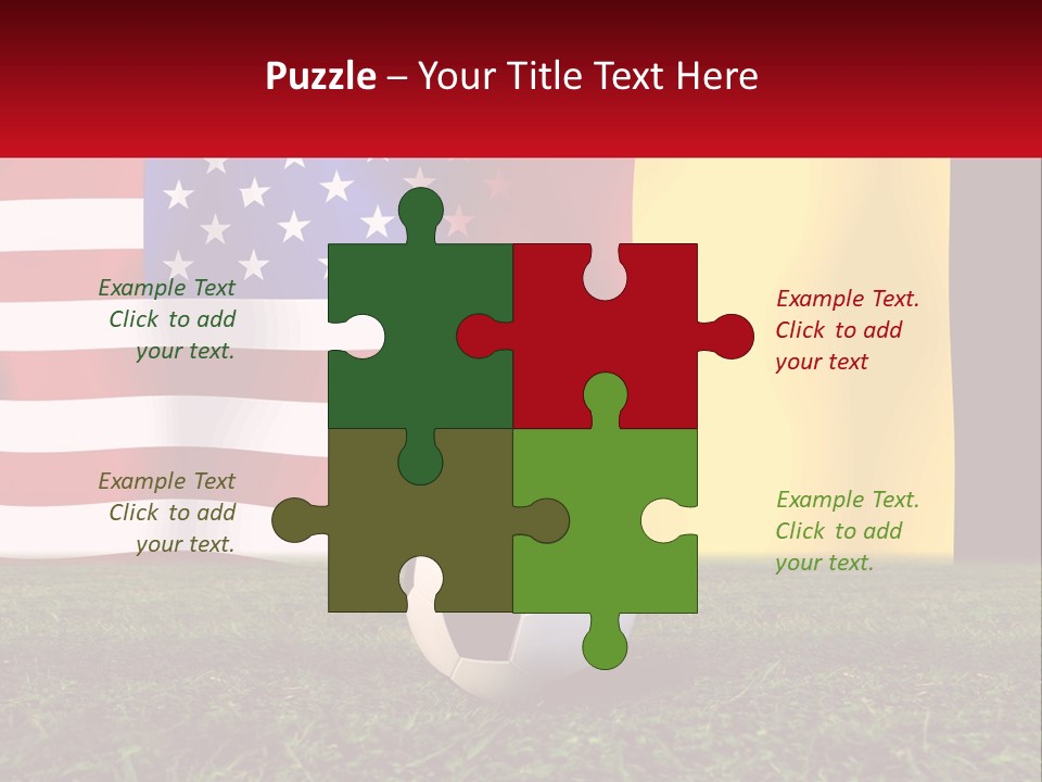 A Soccer Ball On A Field With Flags In The Background PowerPoint Template