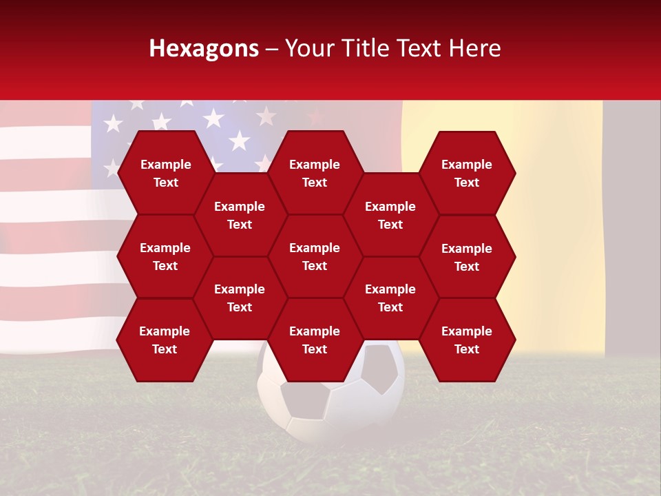 A Soccer Ball On A Field With Flags In The Background PowerPoint Template