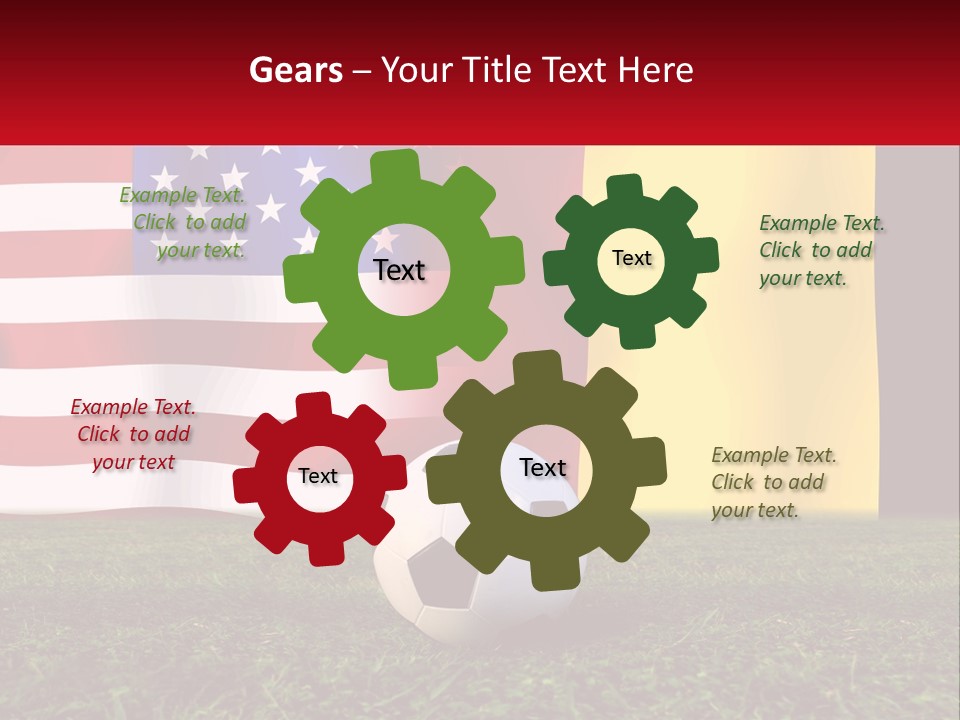 A Soccer Ball On A Field With Flags In The Background PowerPoint Template